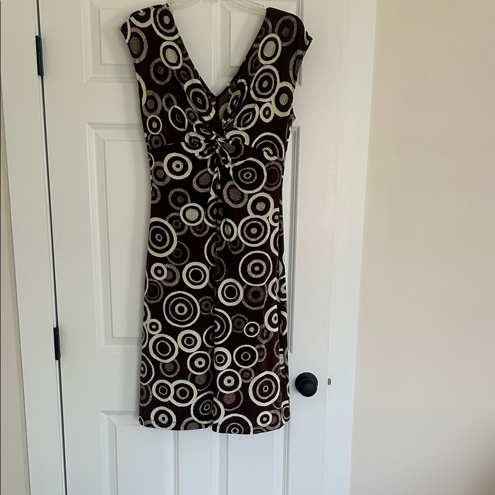 Dress Barn Brown and Cream Twist-Front Midi Dress